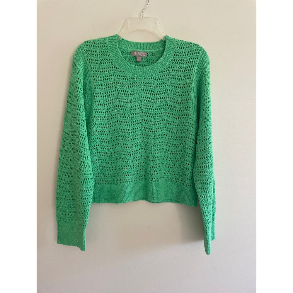 J.Crew Women Green Crochet Cotton Crewneck Sweater CB900 Size M NEW